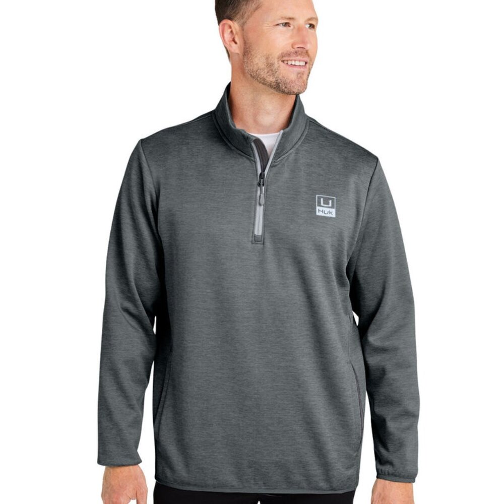 NWT HUK M's Coldfront Performance 1/4 Zip- Volcano Ash Heather